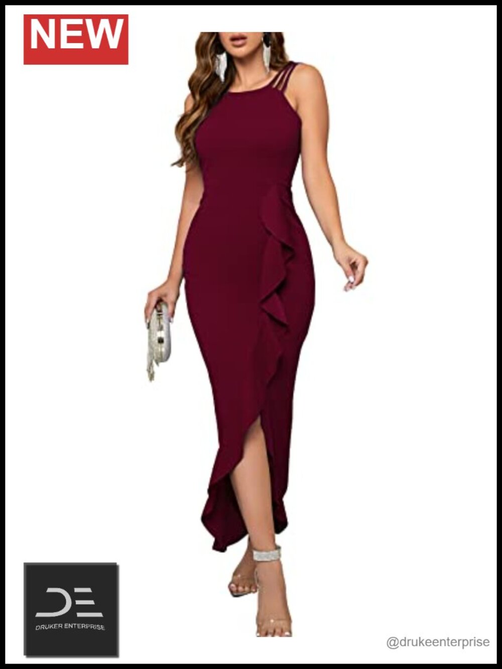 Formal Evening Dress Bodycon Ruffle Hem Mermaid Split Cocktail Long Maxi